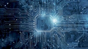 Technologischer Hintergrund in blau mit globalen abstrakten daten