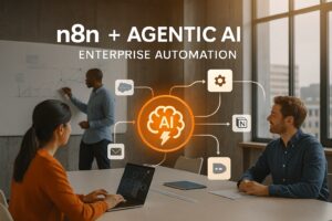 n8n meets Agentic AI – visuelle Darstellung eines intelligenten Automatisierungsworkflows für Enterprise-Unternehmen